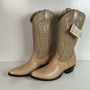 Montana West Beige Tan Western Cowboy Boots - Textured Snakeskin Look